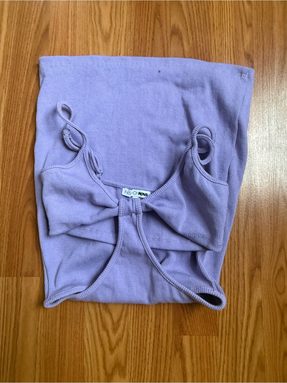 Fashion Nova Lavender Ribbed Tie-Front Cut Out Dress